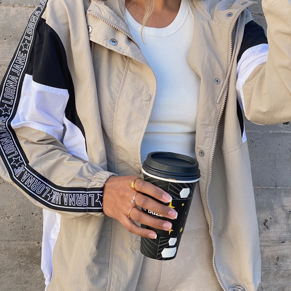 Lorna Jane Beige Black White Colorblock Track Jacket